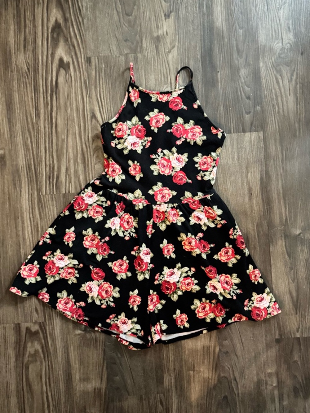 Forever 21 Coquette Shabby Chic Black Rose Print Skort Romper Mini Dress  Sz M